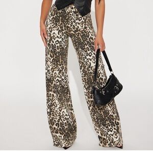 Fashion Nova Leopard Print Wide Leg Pants